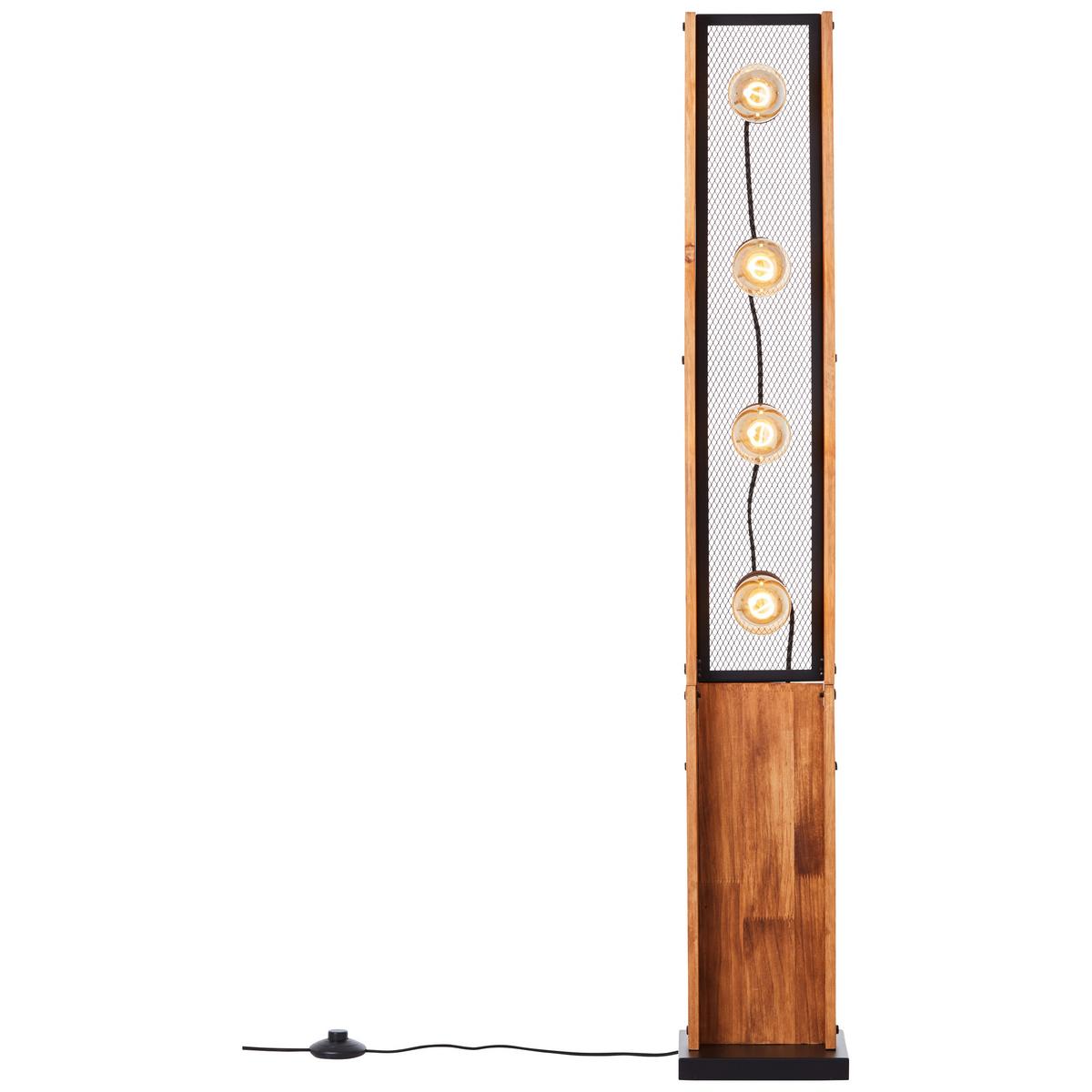 Stehlampe Holz Calandra Braun/schwarz Mit Fußschalter - Schwarz/Braun, Natur, Holz/Metall (20/125,5/20cm) - Brilliant