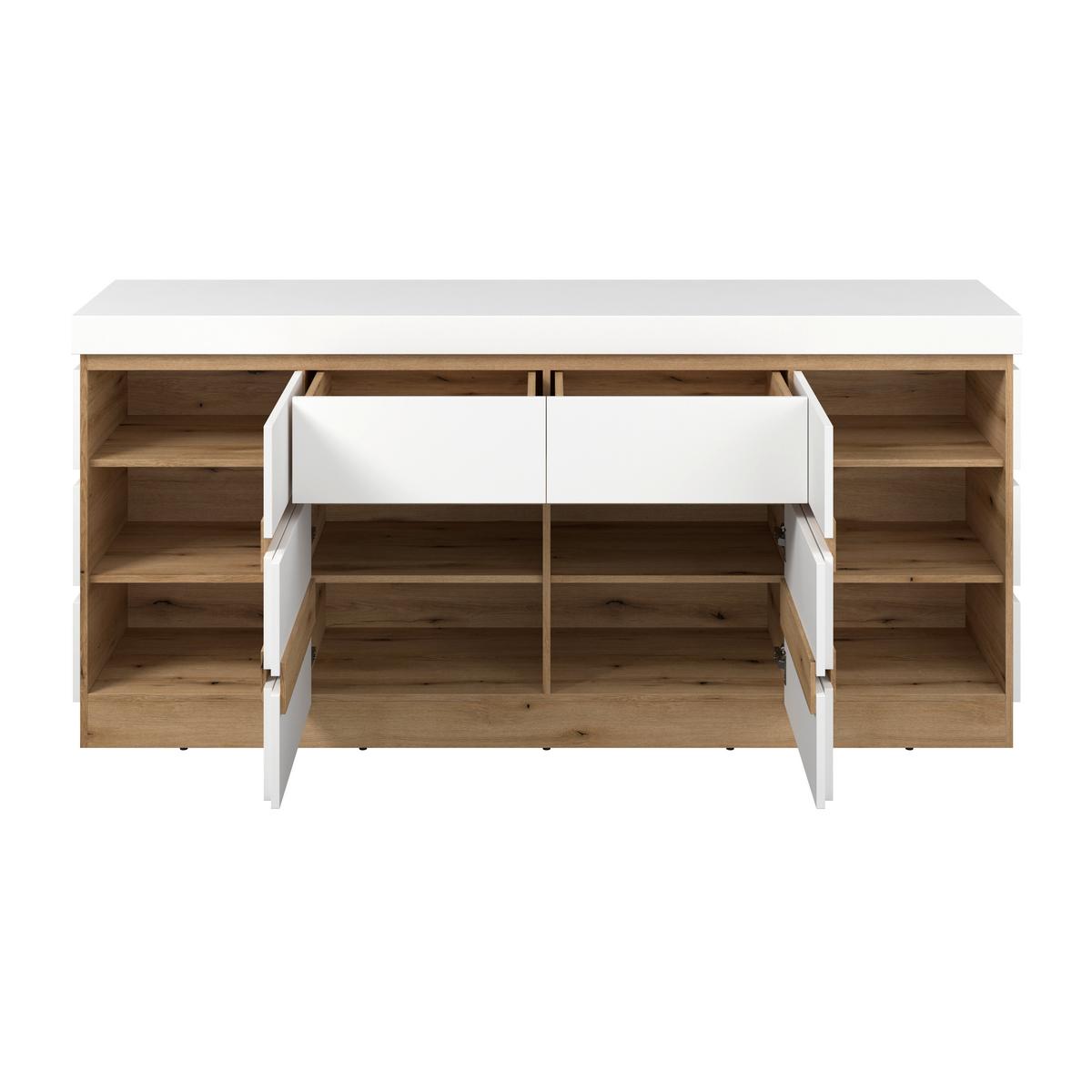 Sideboard Calabria Weiß/Eiche Dekor B: 201,2 cm - Eichefarben/Weiß, Trend, Holzwerkstoff (201,2/92,5/45cm)