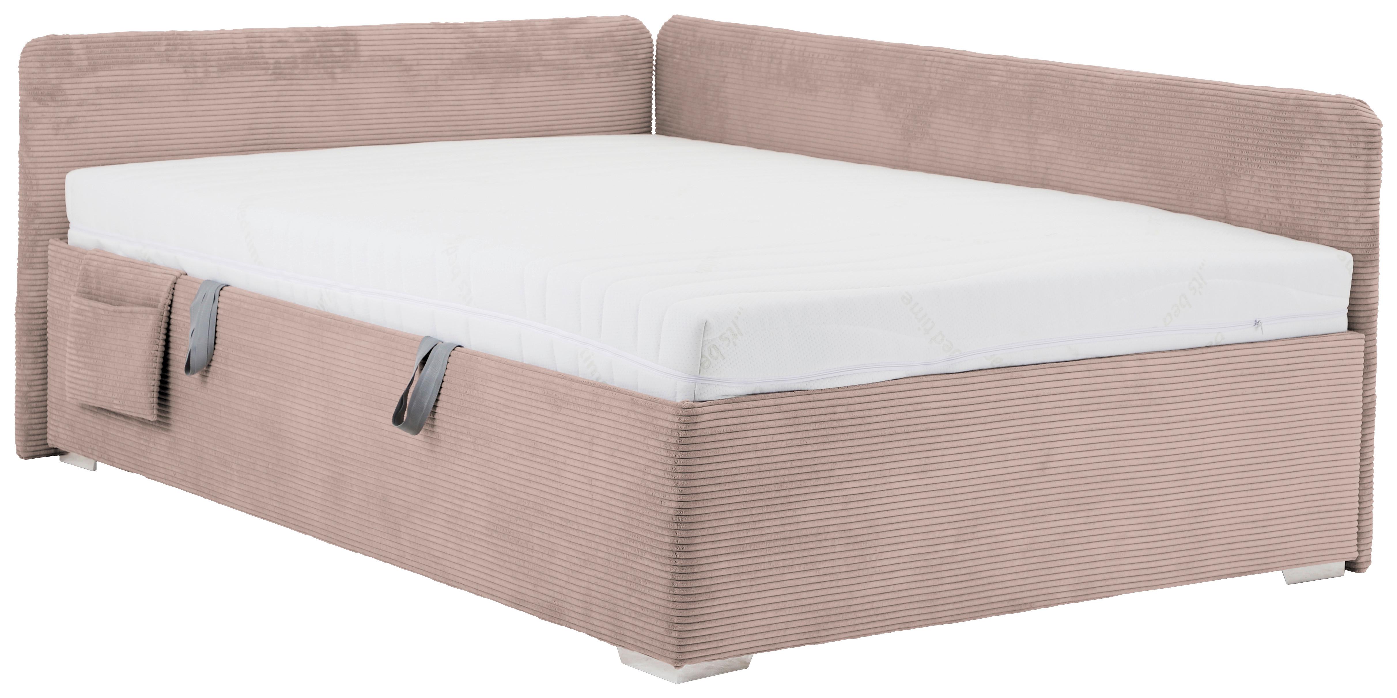 Posteľ Remi s bočnicami 140x200, poťah ružový - pink/prírodná farba, Konventionell, drevo/textil (140/200cm)