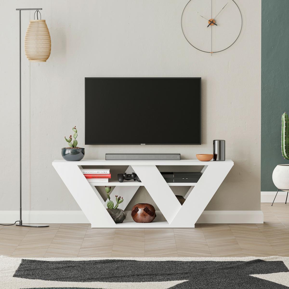 Lowboard Pipralla Fernsehtisch - Weiß, Design, Holzwerkstoff (110/30/40cm) - Livetastic