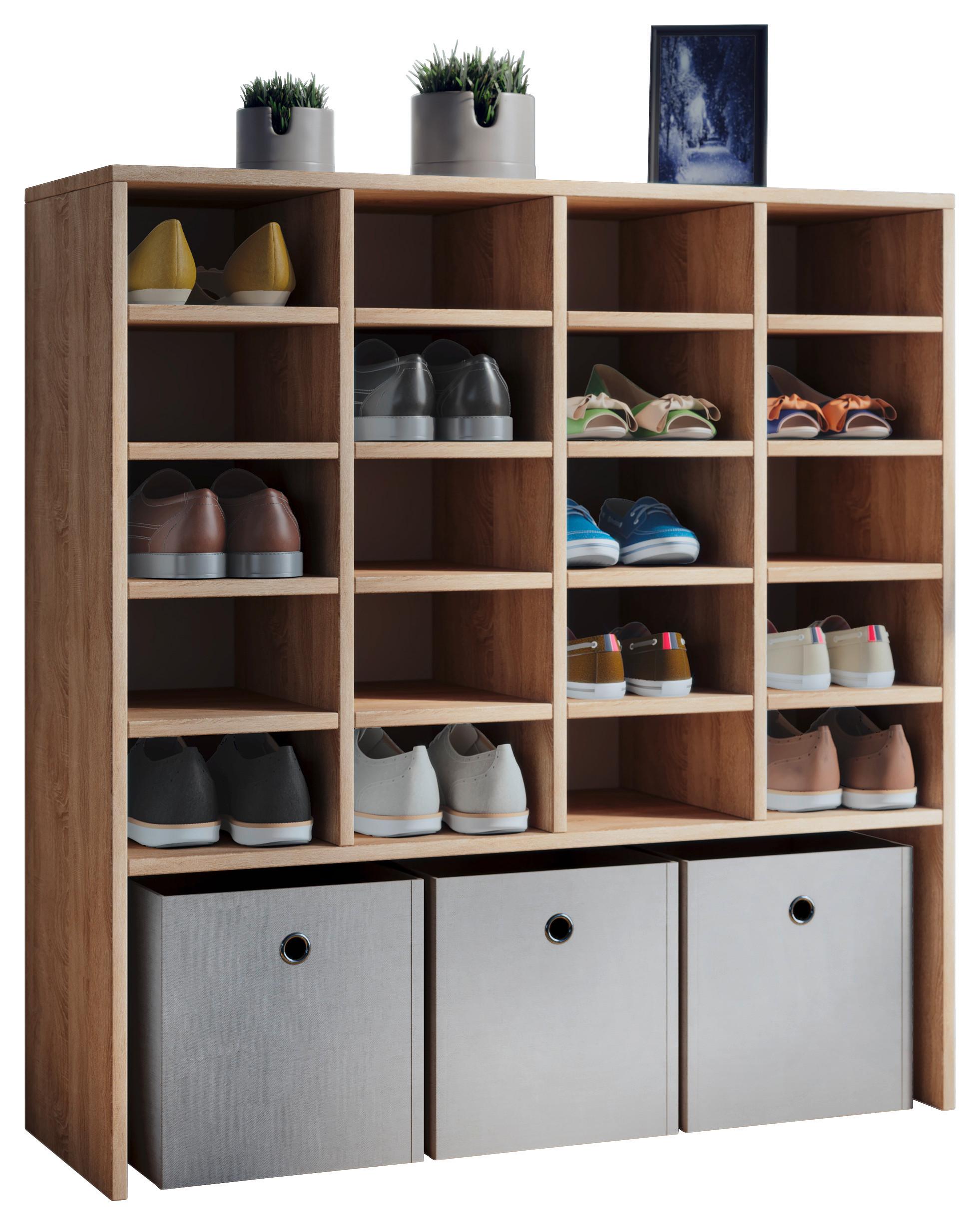 Schuhregal Hinsol Eiche Dekor 16 Fächer B: 92 Cm - Eichefarben, KONVENTIONELL, Holzwerkstoff (92/99/33cm) - MID.YOU