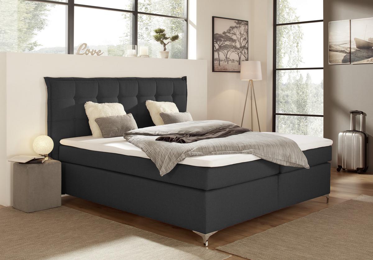 Boxspringbett mit Topper 180x200 Fabio - Anthrazit, MODERN, Textil (180/200cm)