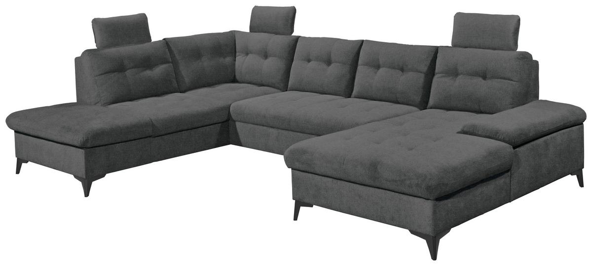 Wohnlandschaft Durban U mit Bettkasten Dunkelgrau - Schwarz/Graphitfarben, KONVENTIONELL, Textil (218/324/170cm) - MID.YOU