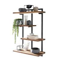 Wandregal 4 Böden Teakholz/Metall B: 70cm - Schwarz/Naturfarben, Design, Holz/Metall (70/97/25cm) - MID.YOU