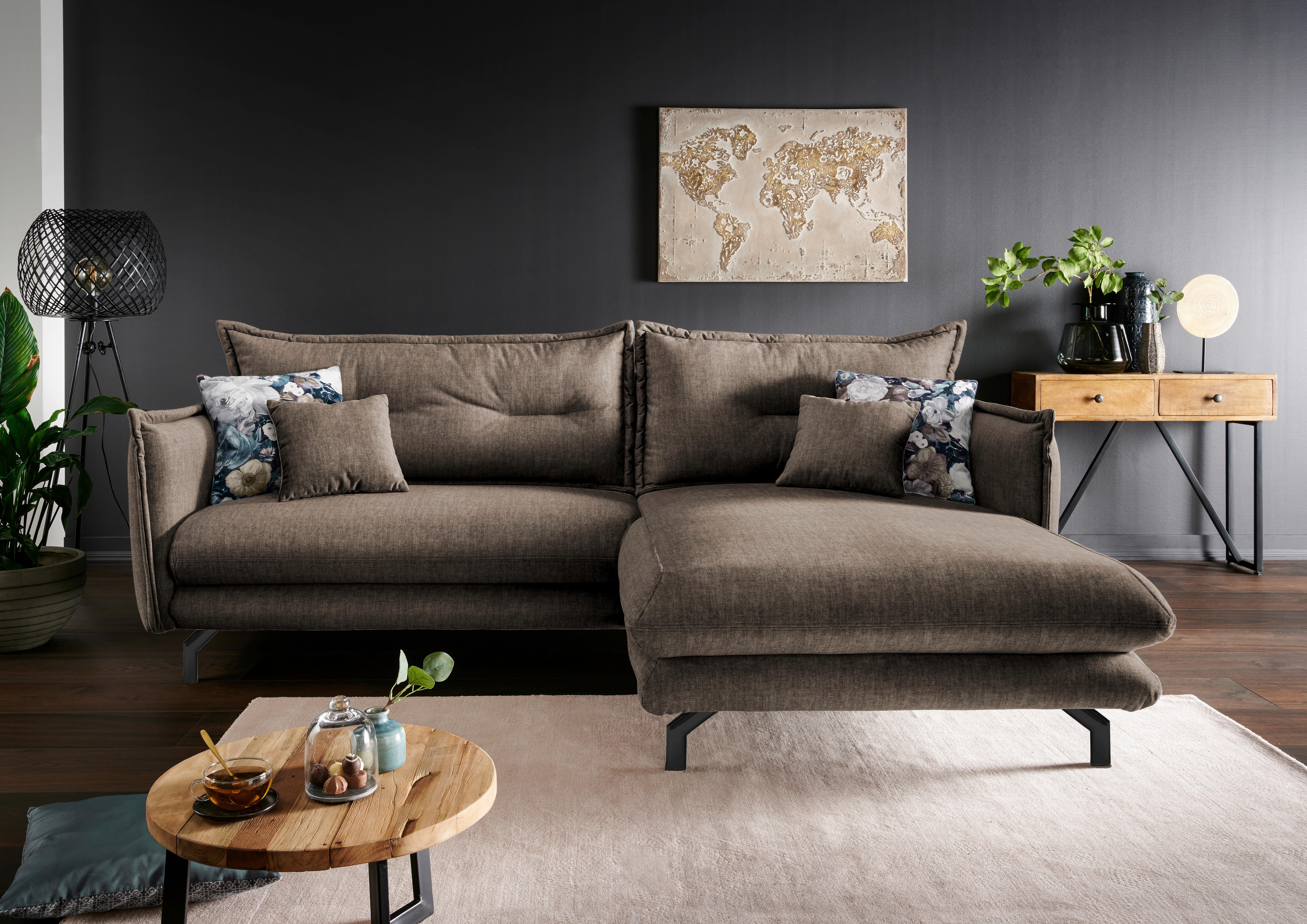Ecksofa Lava Braun S: 255/180 cm - Türkis/Schwarz, MODERN, Textil (255/180cm) - Livetastic