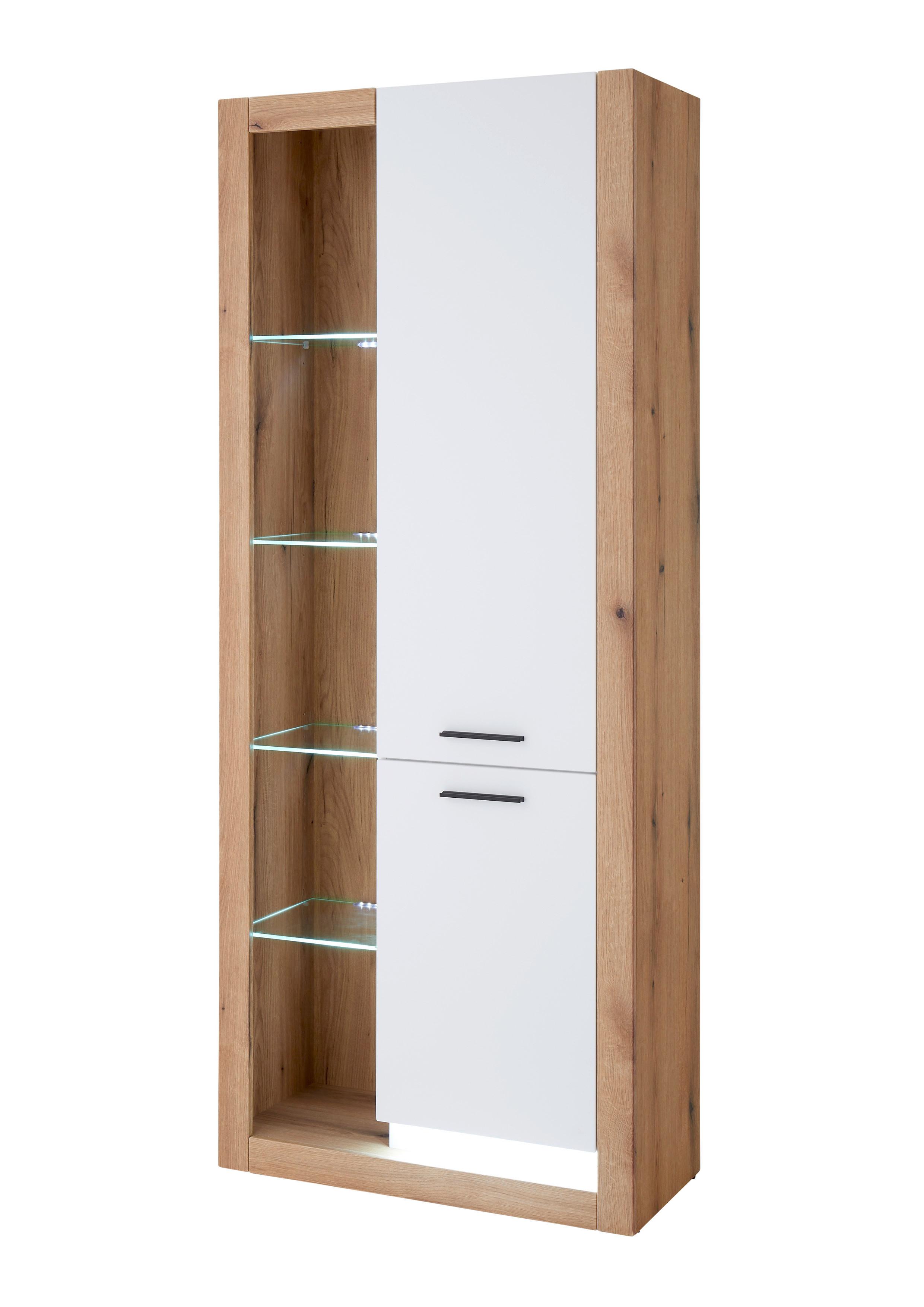 Mehrzweckschrank Brixen Weiß/Eichefarben B: 80cm - Eichefarben/Schwarz, Design, Glas/Holzwerkstoff (80/195/37cm) - MID.YOU