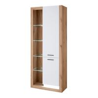Mehrzweckschrank Brixen Weiß/Eichefarben B: 80cm - Eichefarben/Schwarz, Design, Glas/Holzwerkstoff (80/195/37cm) - MID.YOU
