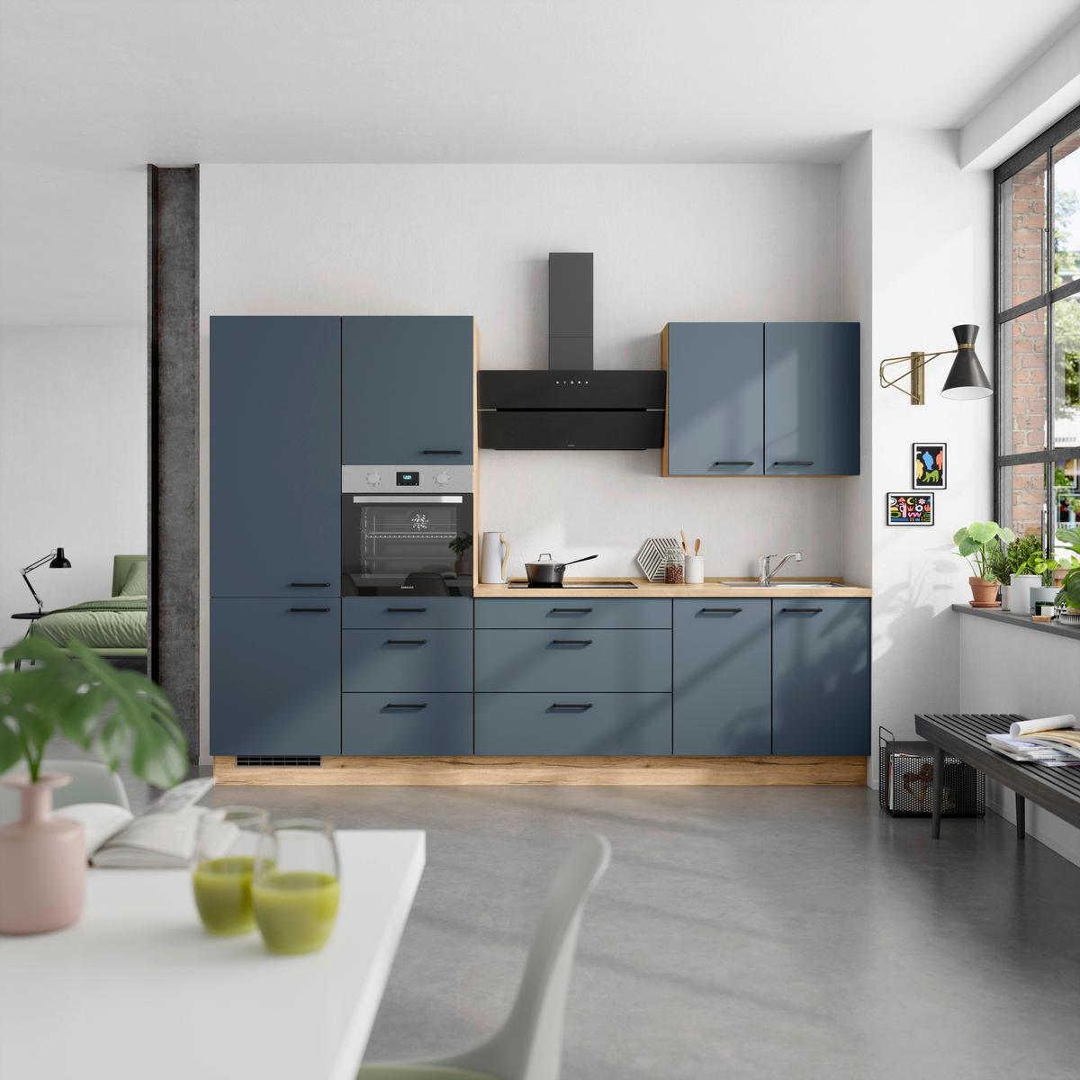 Küchenleerblock Easytouch High-Line, H4 Links - Blau/Eichefarben, MODERN, Holzwerkstoff (300cm) - Nobilia