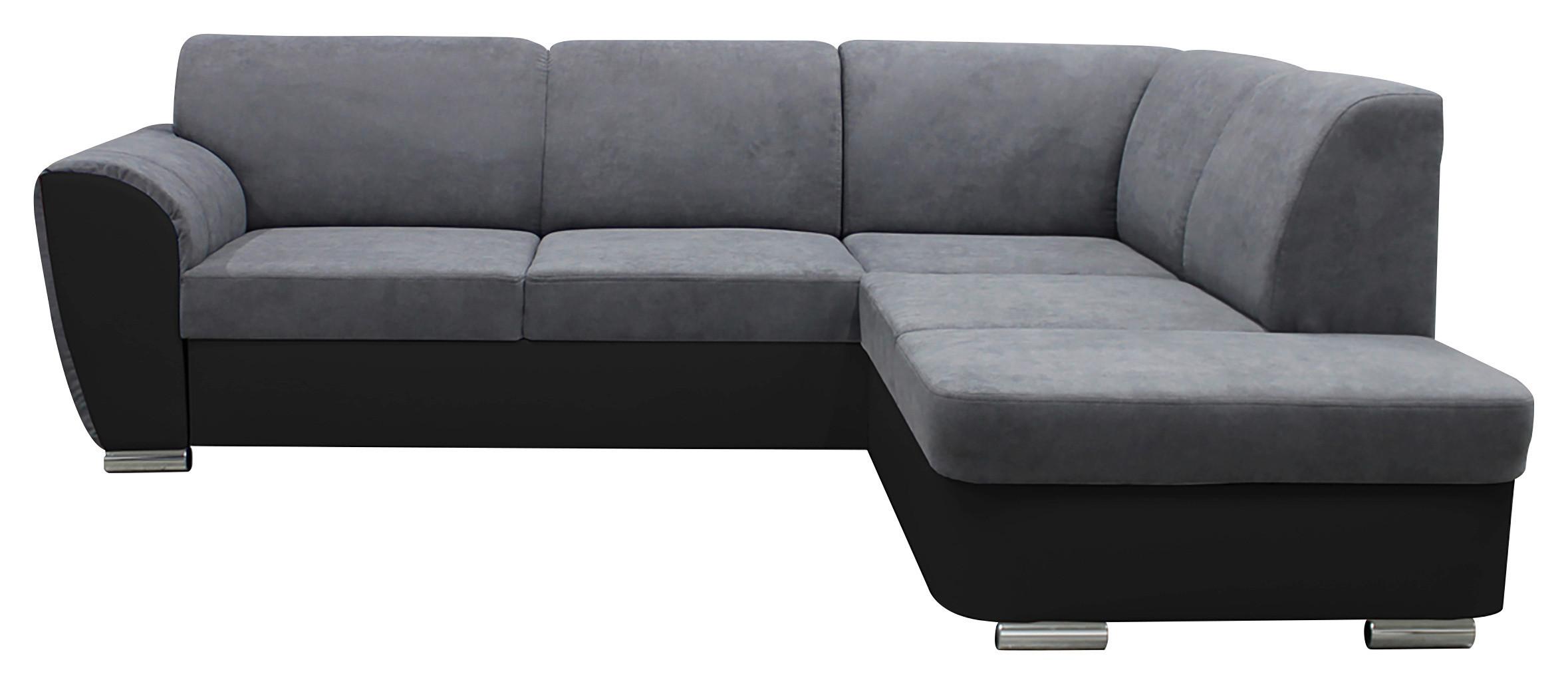 Ecksofa Mit Bettkasten Doris Rücken Echt Grau/schwarz - Silberfarben/Schwarz, Design, Textil (255/196cm) - MID.YOU