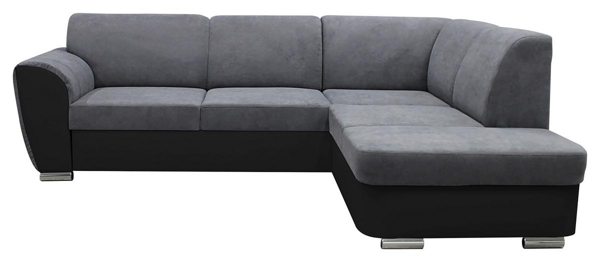 Ecksofa Mit Bettkasten Doris Rücken Echt Grau/schwarz - Silberfarben/Schwarz, Design, Textil (255/196cm) - MID.YOU