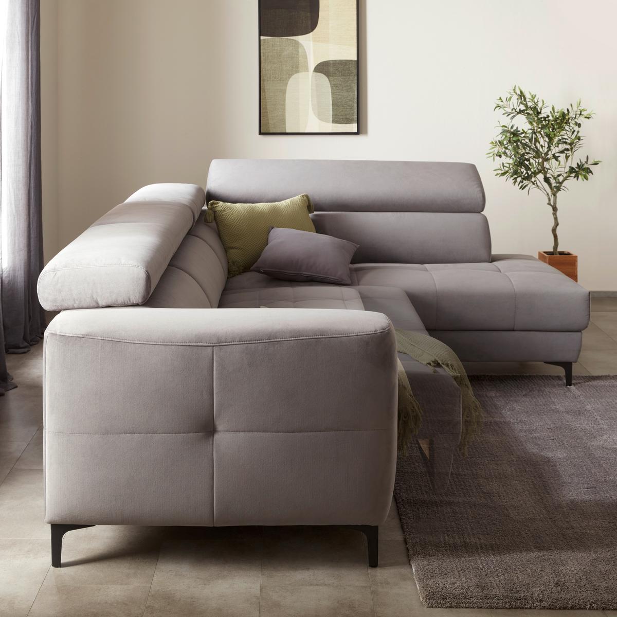 Rohová sedačka EMMA, pravá, šedá,nast.op.hl.,USB,el. výsuv - šedá/černá, Moderní, textil (301/47/210cm) - Premium Living