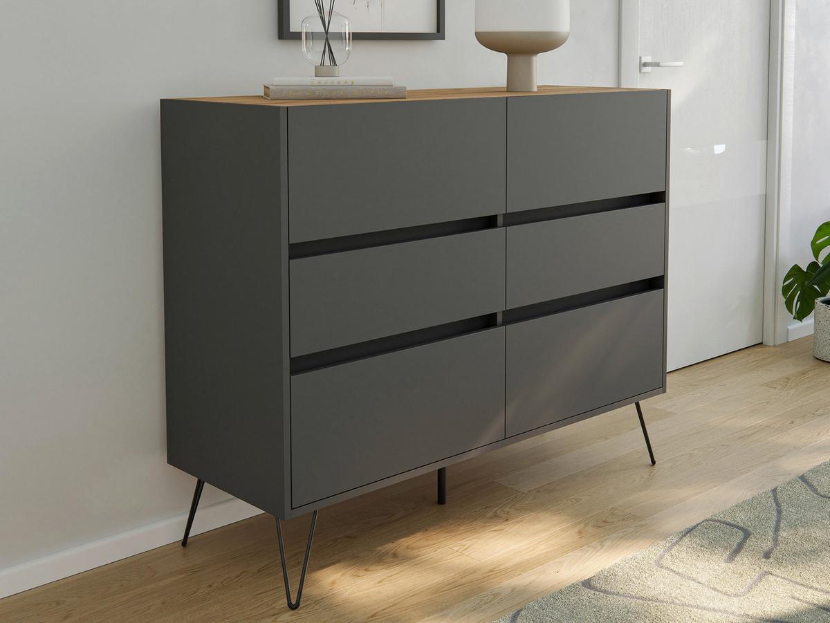 Sideboard Posseik Industrial Graphitfarben/Eichef. B:120 cm - Eichefarben/Schwarz, Design, Holzwerkstoff (120/93,6/42cm) - MID.YOU