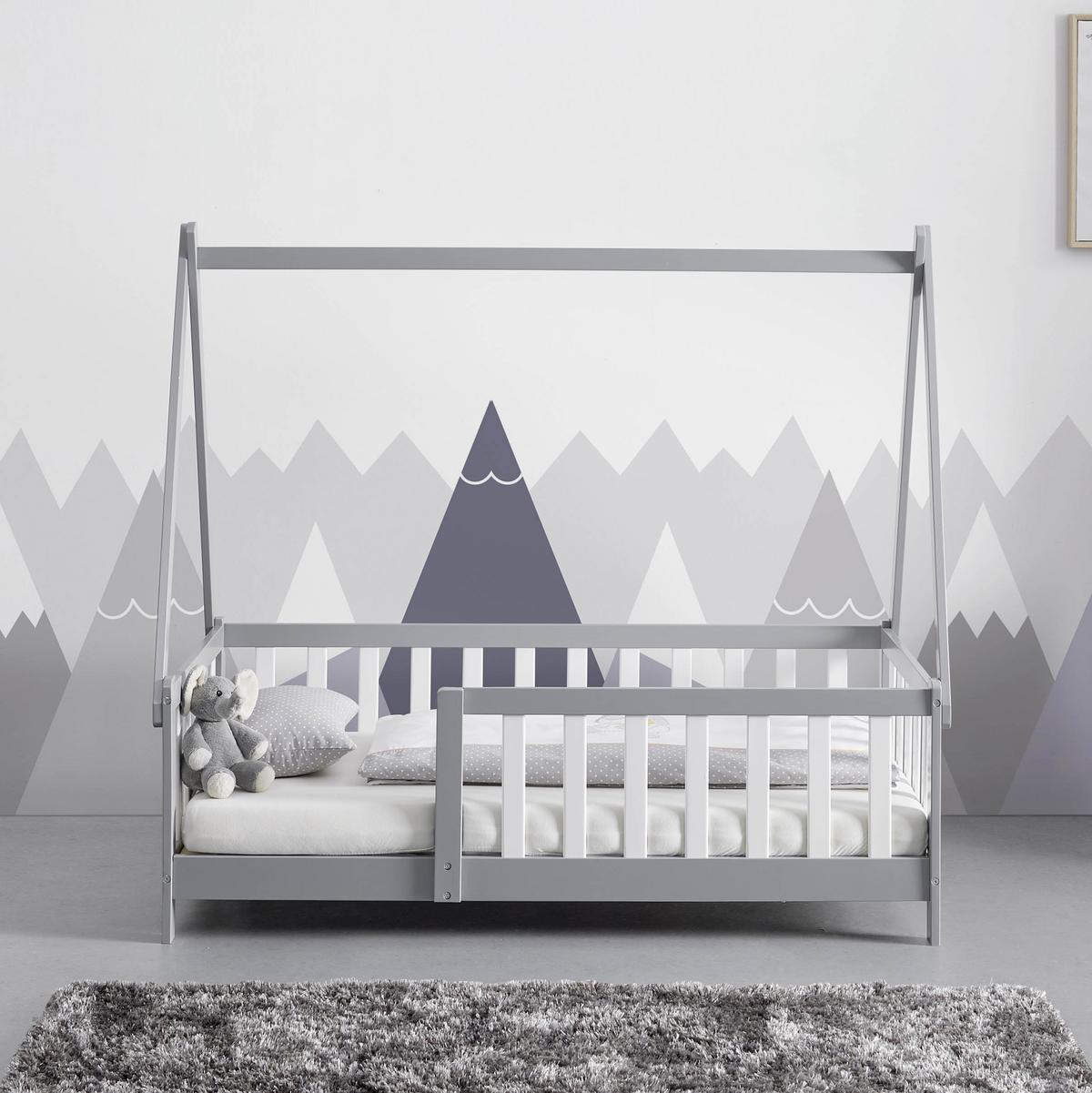 Postel pro děti ADELIA 140x70 cm - šedá/bílá, Moderní, dřevo (70/140cm) - Bessagi Home