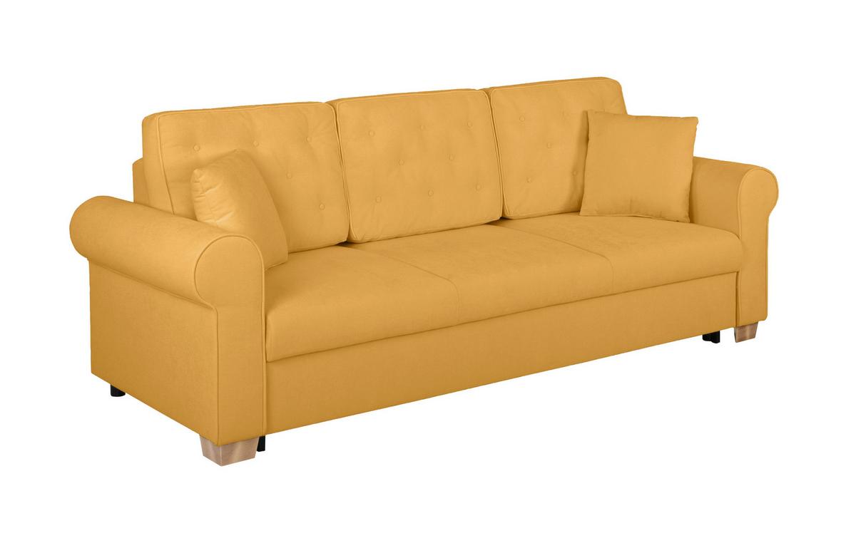 Schlafsofa Arles, Gelb 48 B: 240 Cm - Gelb/Buchefarben, Design, Textil (240/94/98cm) - MID.YOU