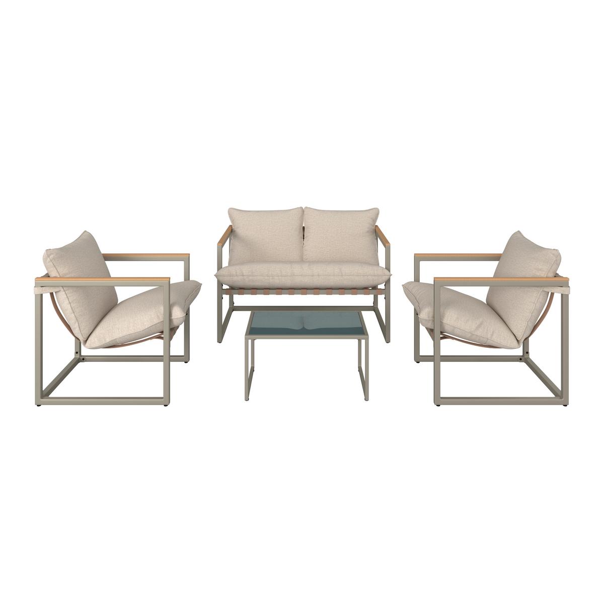 TERASOVÁ SEDACIA SÚPRAVA LARA - sivá/krémová, Modern, kov/textil (114cm) - Bessagi Garden