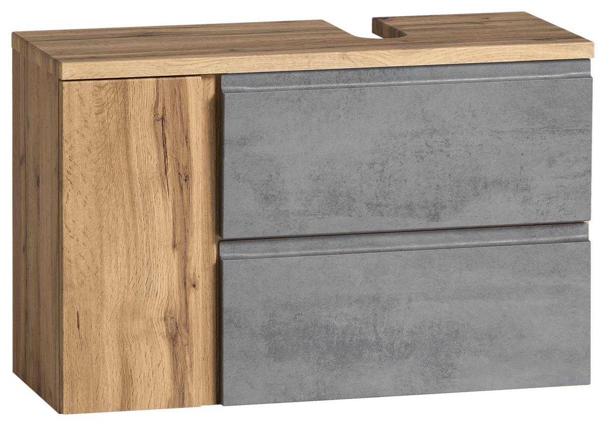 Waschbeckenunterschrank Varese - Eiche Wotan/Hellgrau, MODERN, Holzwerkstoff (85/56/35cm) - Held