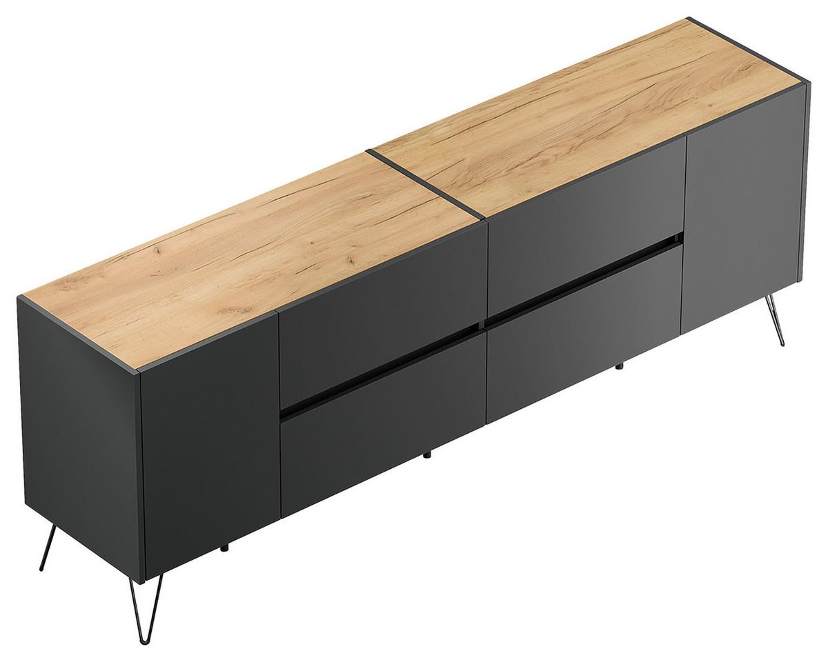Sideboard Posseik Industrial Graphit/Eichefarben B: 199 cm - Eichefarben/Schwarz, Design, Holzwerkstoff (199/75,8/42cm) - P & B