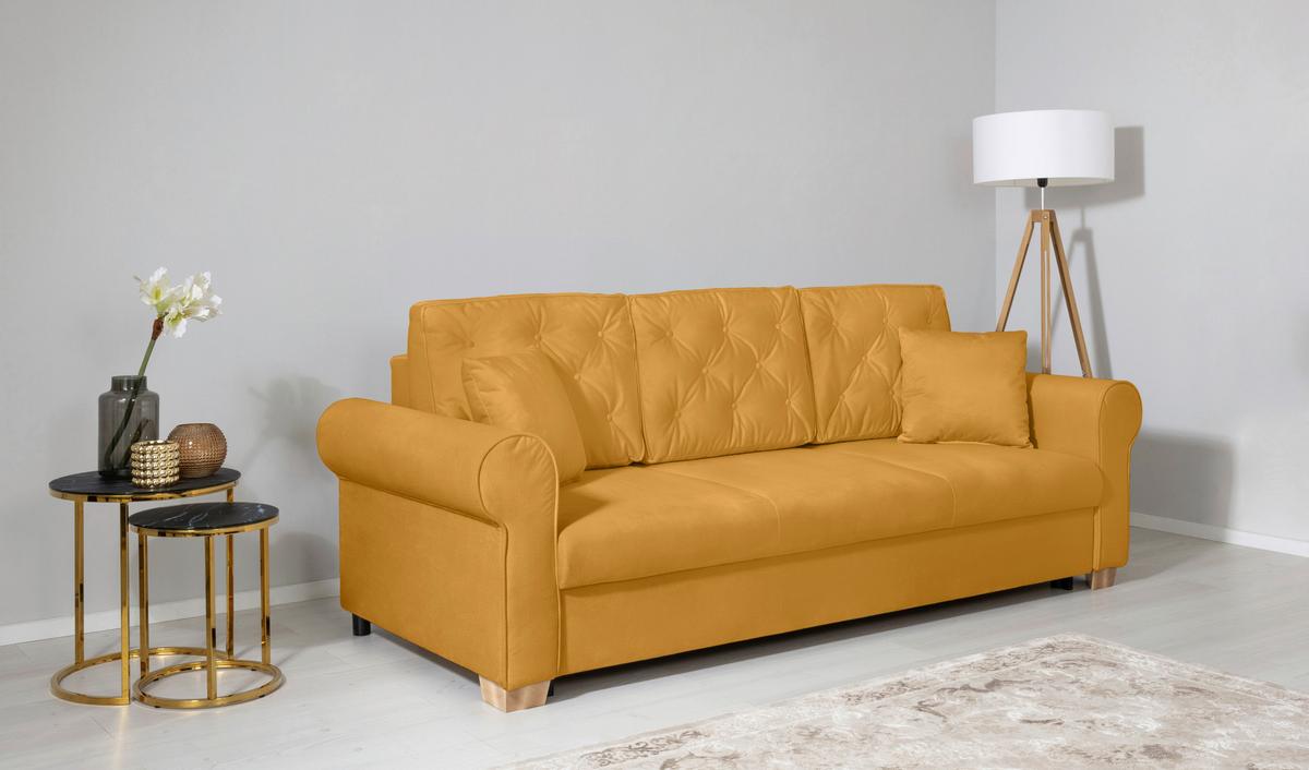 Schlafsofa Arles, Gelb 40 B: 240 Cm - Gelb/Buchefarben, Design, Textil (240/94/98cm) - MID.YOU