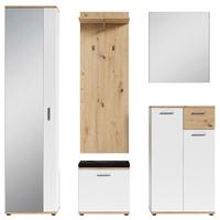 Garderobe Jakob 5-teilig Eiche Artisan/weiß B: 49 Cm - Weiß/Eiche Artisan, Design, Glas/Holzwerkstoff (49/196/30cm) - MID.YOU