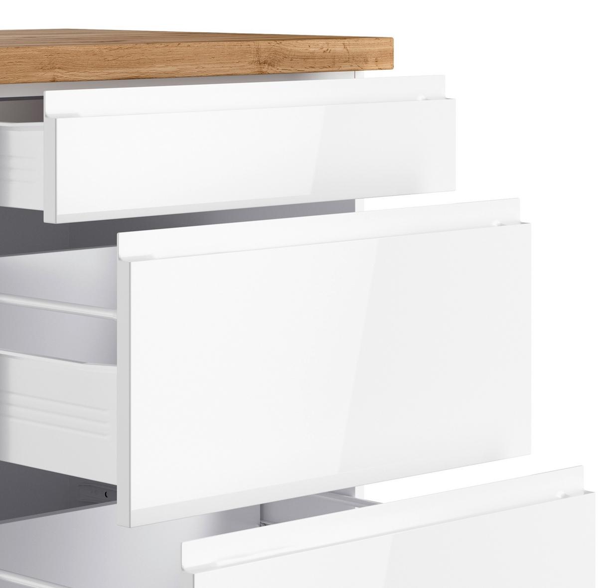 Küchenunterschrank Monza 180 Cm Weiß/eiche Dekor - Weiß Hochglanz/Eiche Wotan, LIFESTYLE, Holzwerkstoff (180/86/60cm) - Held
