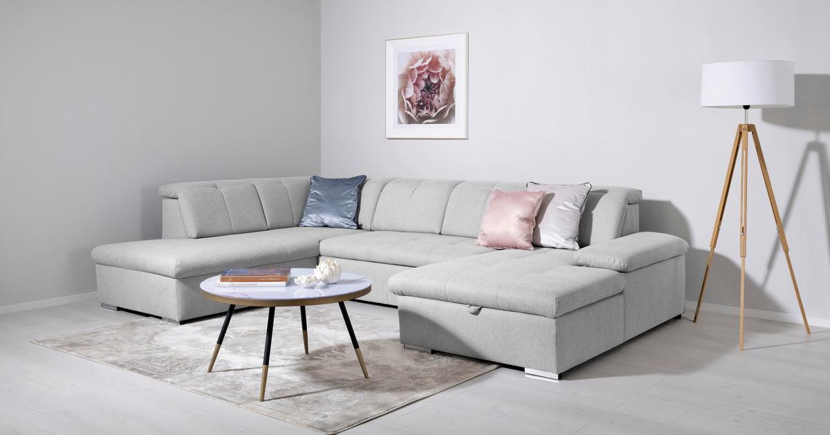 Wohnlandschaft Ramzes Hellgrau U: 215x328x173 cm - Hellgrau/Grau, Design, Textil (215/328/173cm) - MID.YOU