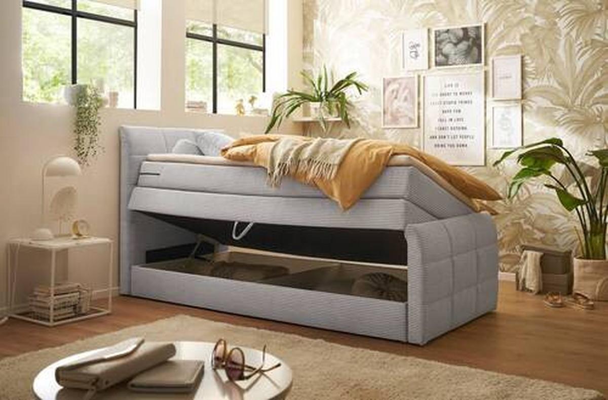 Boxspringbett Mit Topper & Bettkasten 120x200 Bolivia - Hellgrau/Schwarz, MODERN, Holzwerkstoff/Textil (120/200cm) - MID.YOU