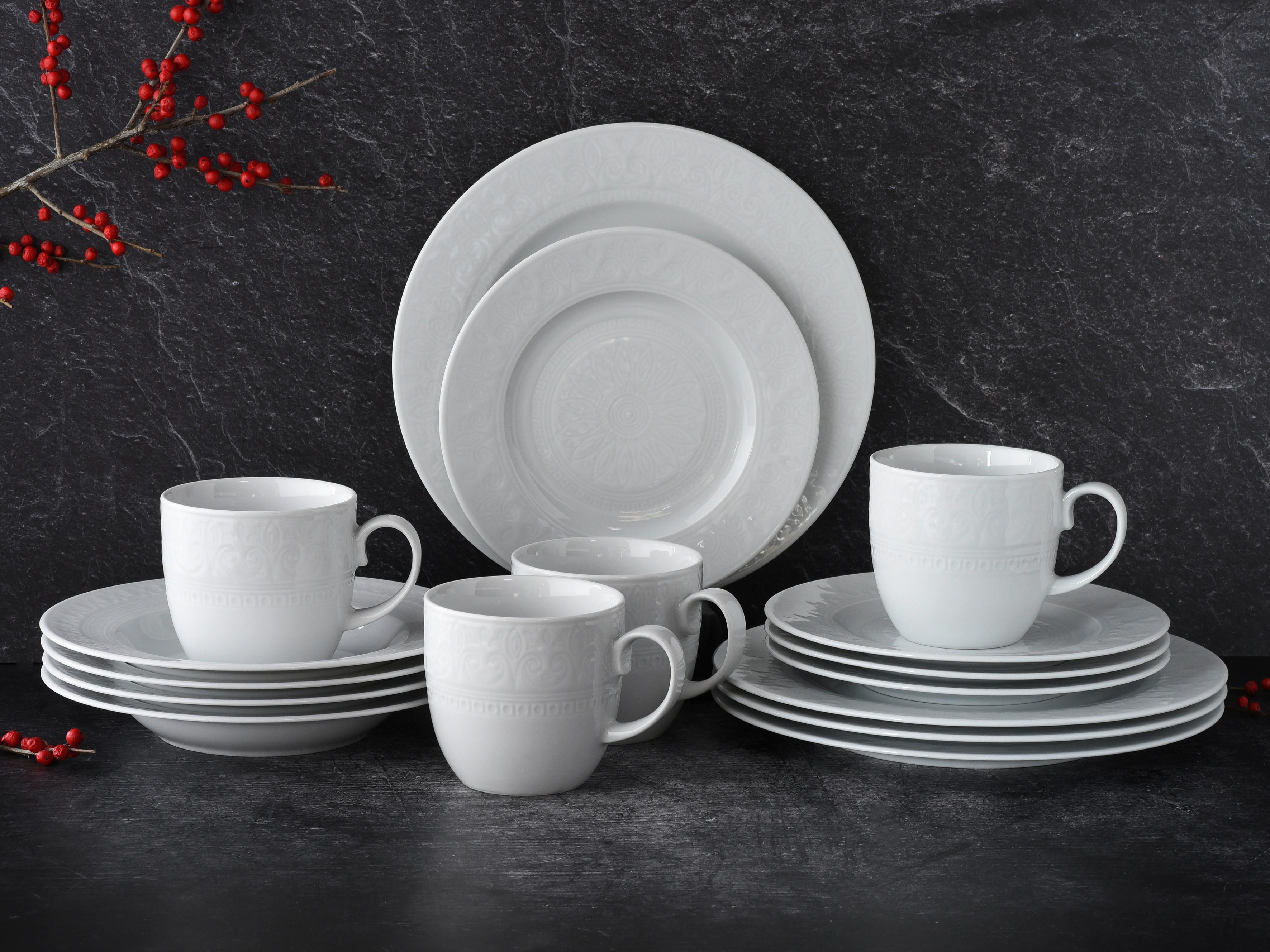 Kombiservice Keramik 4 Personen Geschirr Set Weiß - Weiß, Keramik (36,5/28,5/30cm) - Creatable
