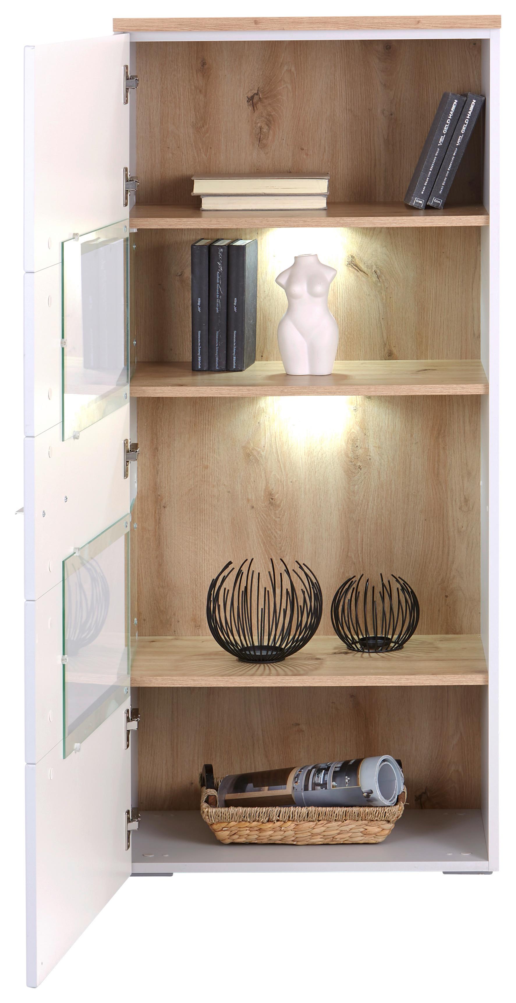 Vitrine Twin B: 60,1 cm Hellgrau/Eiche Artisan Dekor - Silberfarben/Hellgrau, MODERN, Holzwerkstoff (60,1/138,4/37,2cm)