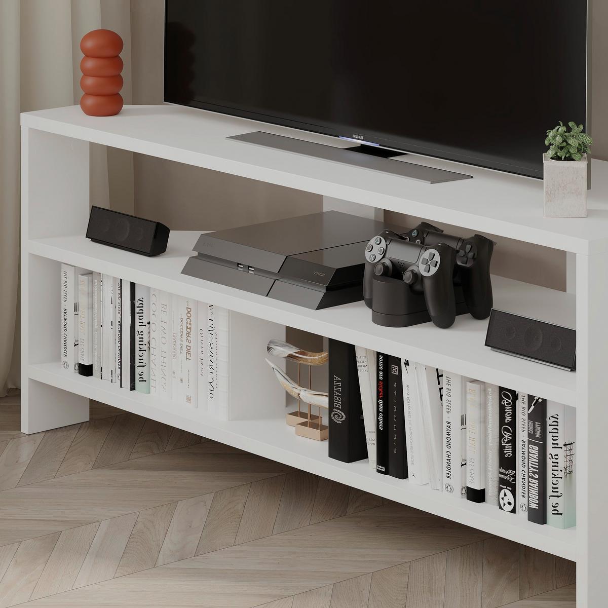 Lowboard Thales Eckfernsehtisch - Weiß, Design, Holzwerkstoff (114/45/36cm) - Livetastic