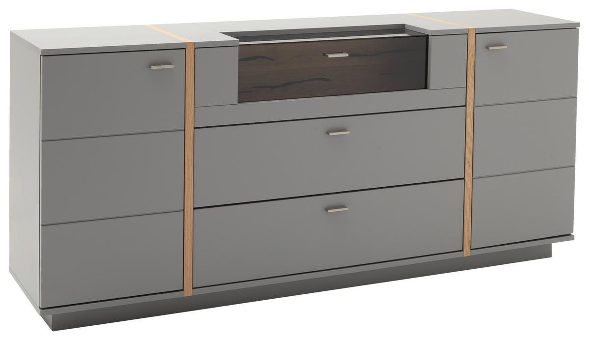 Sideboard Echtholz B: 196 cm Sevilla Grau/Eichefarben - Eichefarben/Grau, Design, Glas/Holzwerkstoff (196/87/44cm) - MID.YOU