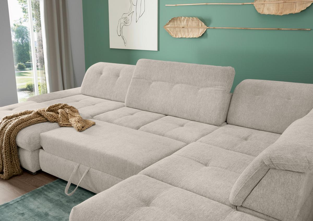 Wohnlandschaft Dalida Beige U: 195x376x254 Cm - Chromfarben/Beige, Design, Textil (195/376/254cm) - Livetastic