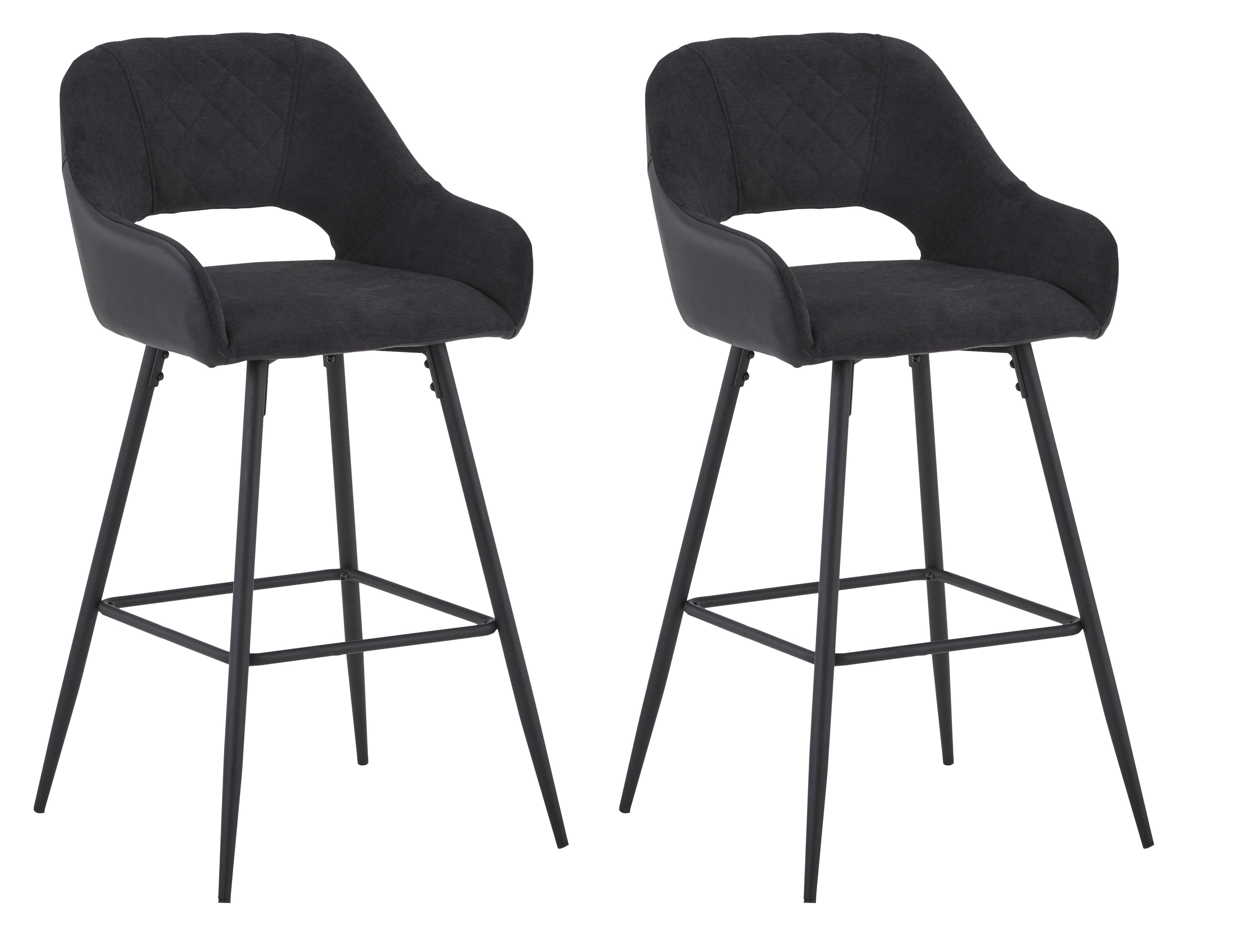 Barhocker-set 2er Mit Lehne Porto Anthrazit/schwarz - Anthrazit/Schwarz, MODERN, Textil/Metall (52/102/56cm) - MID.YOU