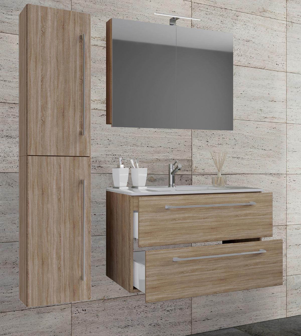 Badezimmer Badinos 4-teilig Sonoma Eiche B: 81 Cm - Weiß/Sonoma Eiche, MODERN, Keramik/Holzwerkstoff (113cm) - MID.YOU