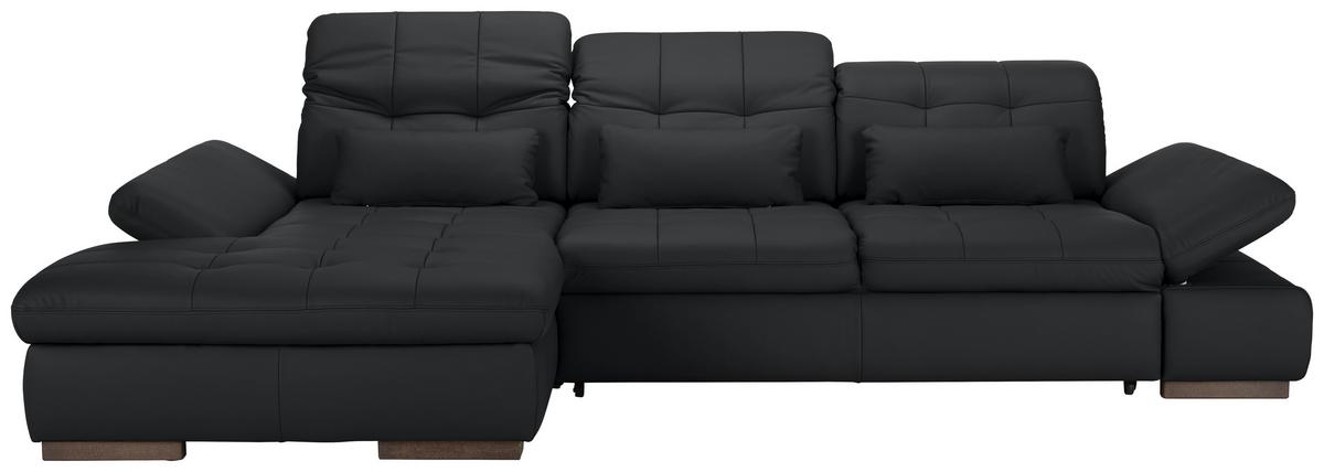 Rohová sedačka SANFINO, ľavá, čierna pravá koža - čierna/chrómová, Konventionell, kov/koža (199/305cm) - Premium Living
