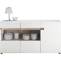 Kommode Linate B: 164 Cm Alpinweiss/trüffel Eiche Dekor - Trüffeleichefarben/Schwarz, MODERN, Glas/Holzwerkstoff (164/86,5/41,9cm)