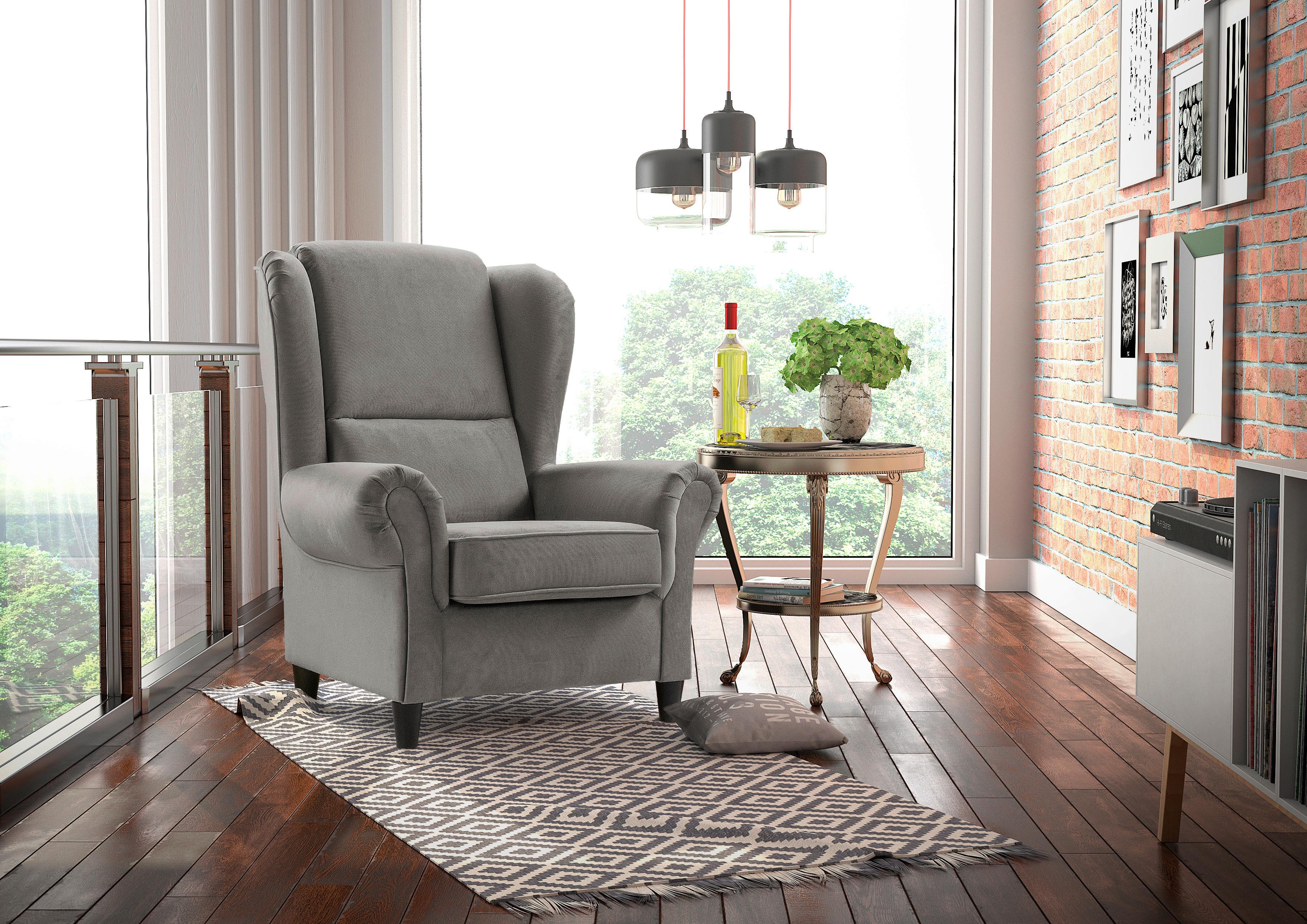 Ohrensessel Baron Grau B: 94 cm - Schwarz/Grau, Design, Textil (94/112/92cm) - MID.YOU