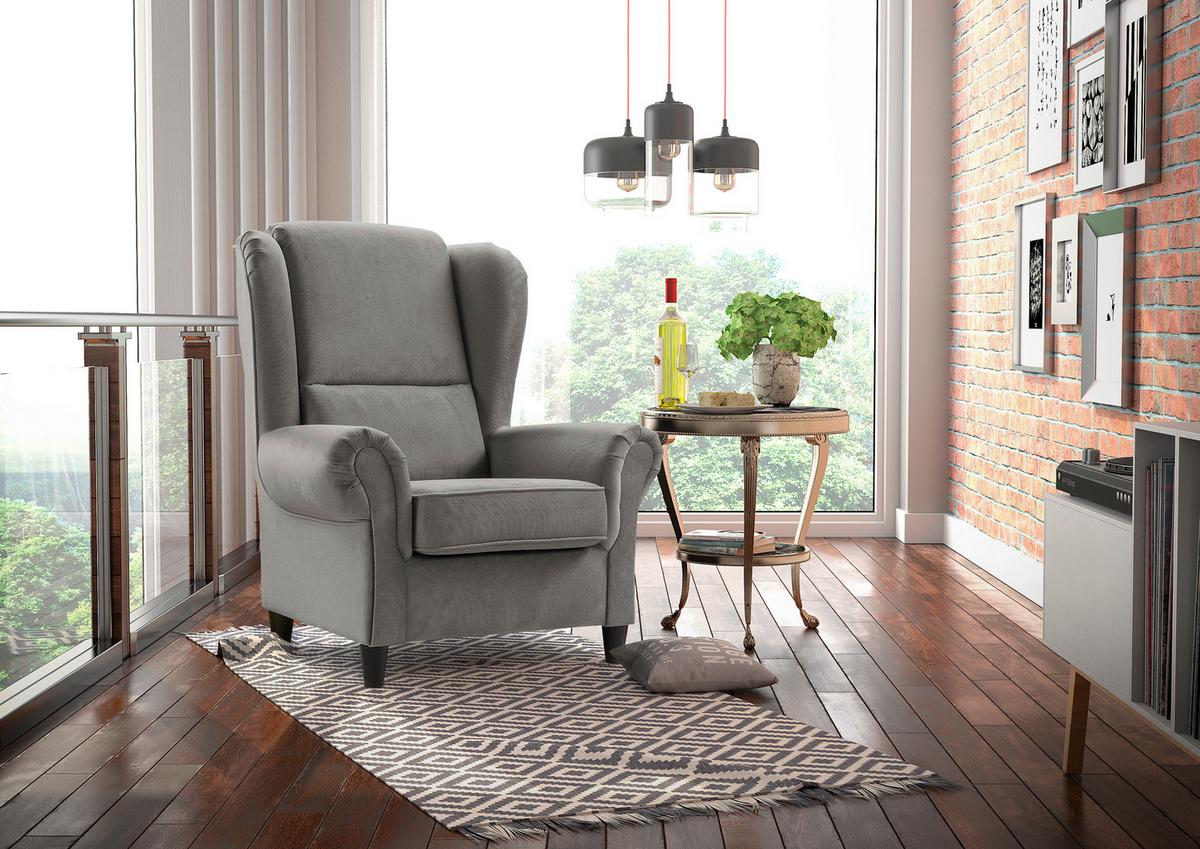 Ohrensessel Baron Grau B: 94 cm - Schwarz/Grau, Design, Textil (94/112/92cm) - MID.YOU