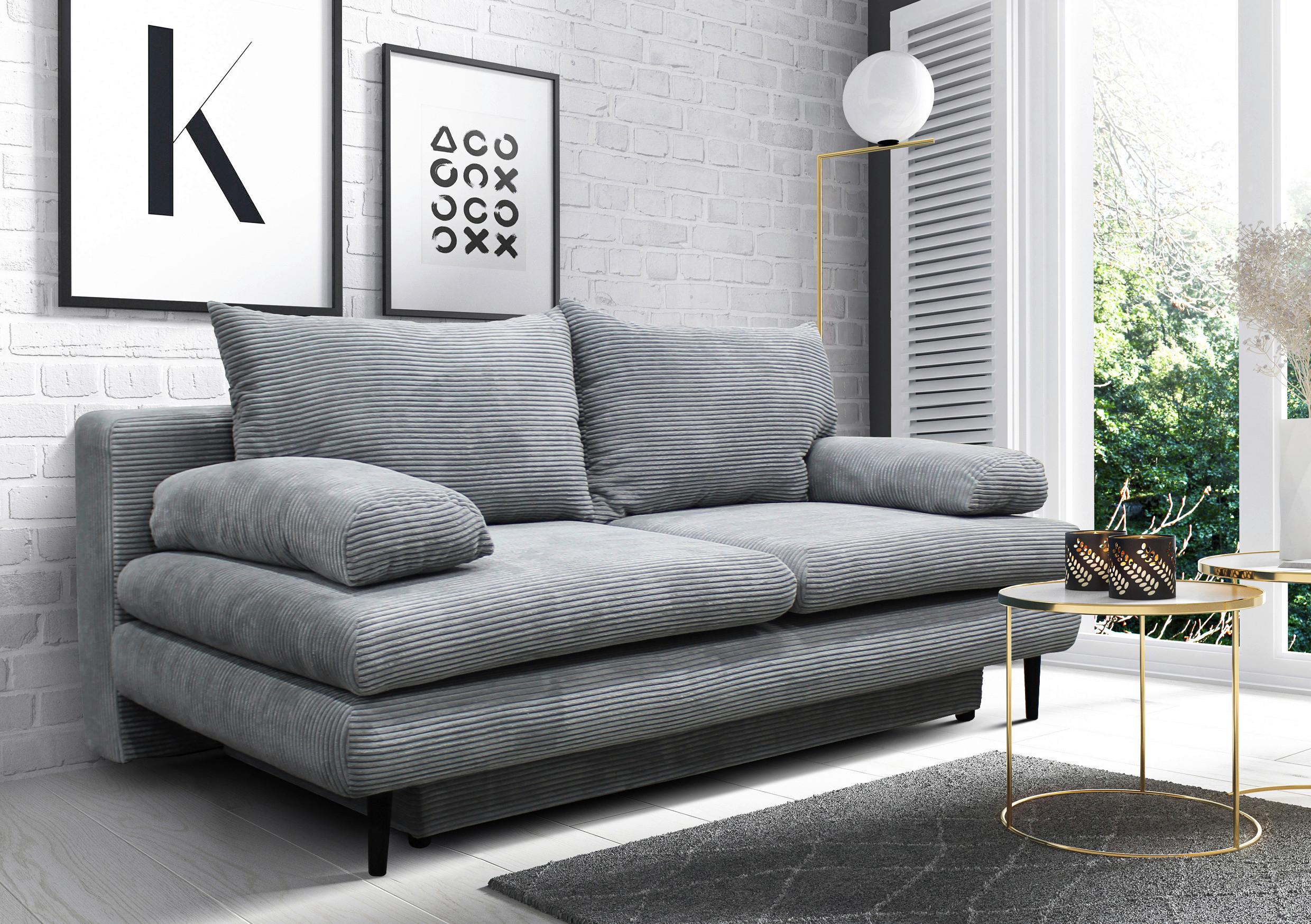 2-sitzer-sofa Mit Schlaffunkt. Fiore Und Bettkasten Hellgrau - Hellgrau/Schwarz, Design, Textil (202/85/99cm) - P & B