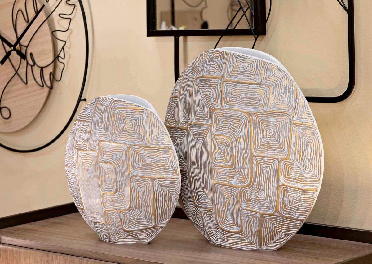 Vase Eclips Weiß, Goldfarben B: 36 cm - Goldfarben/Weiß, Basics, Kunststoff (36/34.5/11cm)