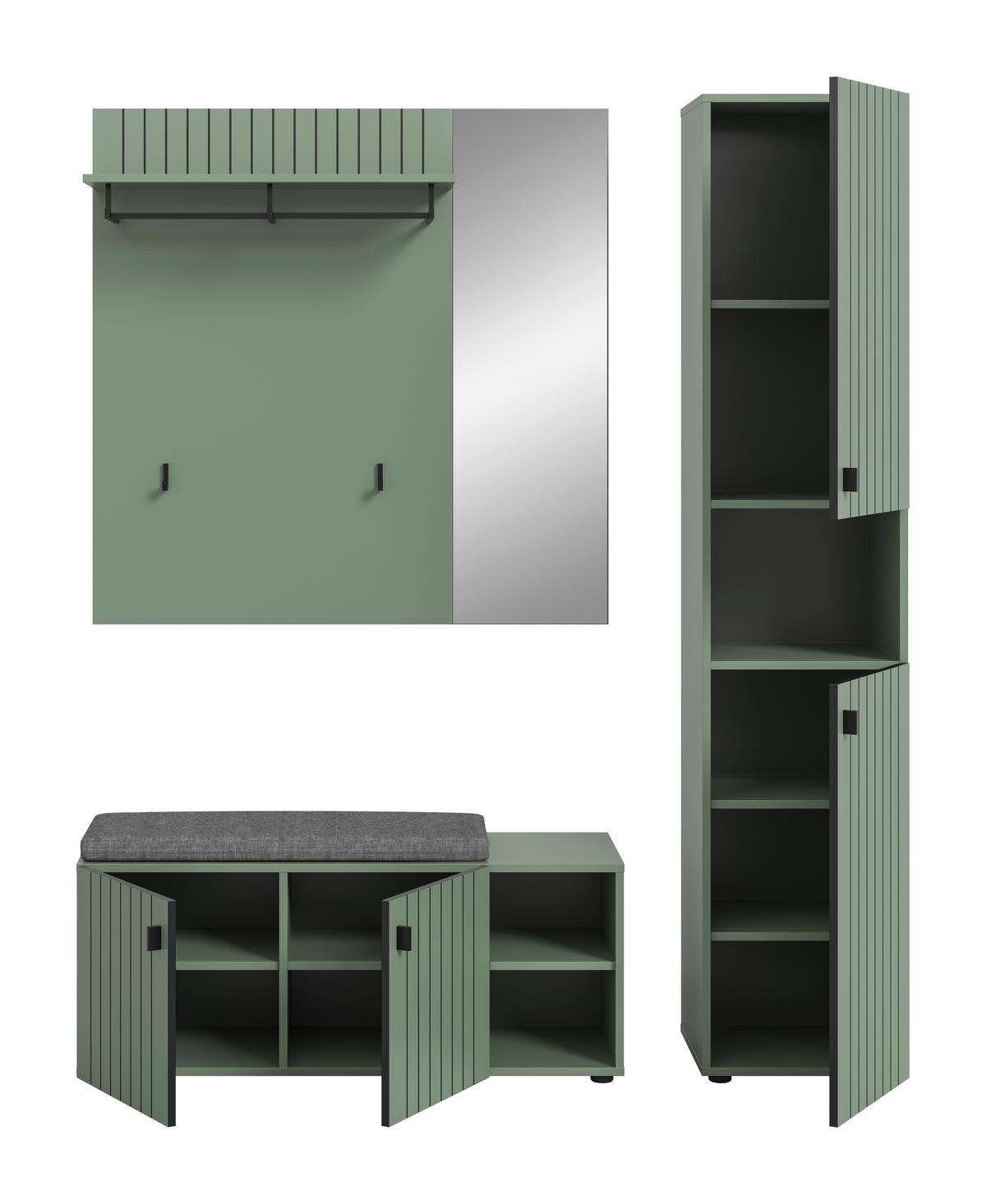 Garderobe Station Graugrün B: 161cm - Graugrün, Design, Holzwerkstoff (161/192/37cm) - MID.YOU