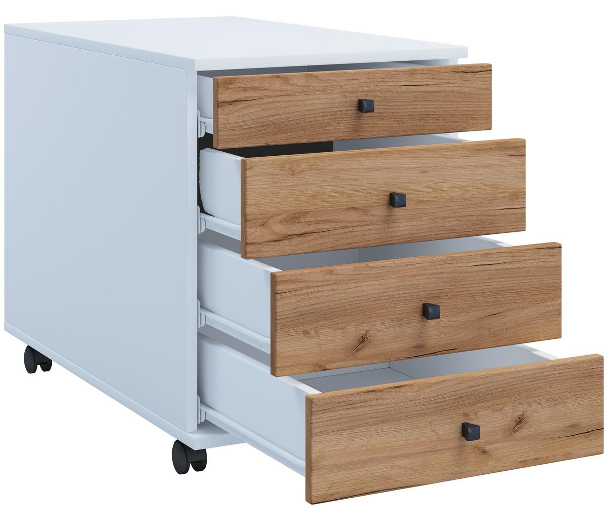 Rollcontainer Lona Weiß Honigeiche Dekor - Honigeiche/Schwarz, Design, Holzwerkstoff/Kunststoff (42/57/75cm) - MID.YOU
