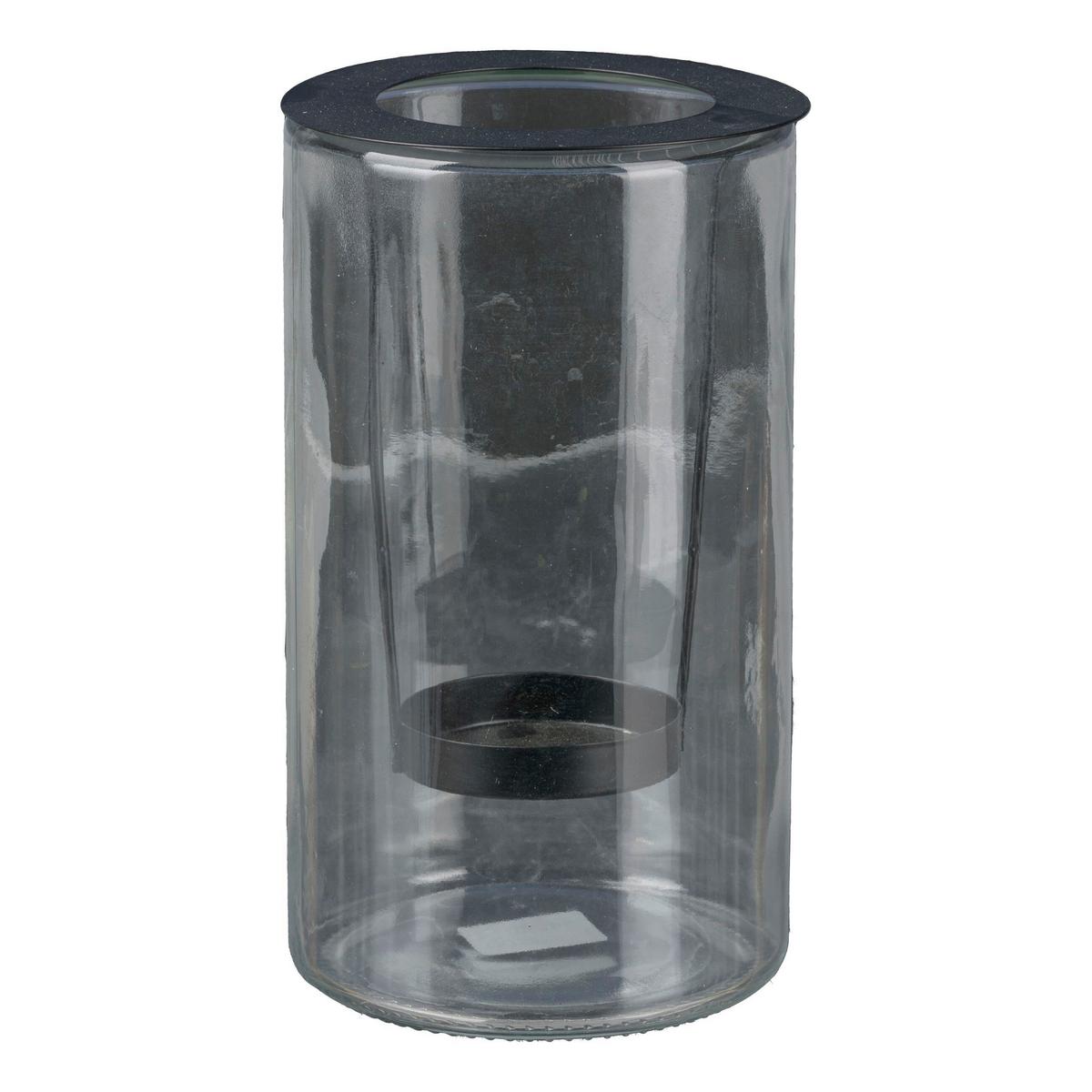 Teelichtglas Amon - Klar/Schwarz, KONVENTIONELL, Glas/Metall (11,5/20cm)