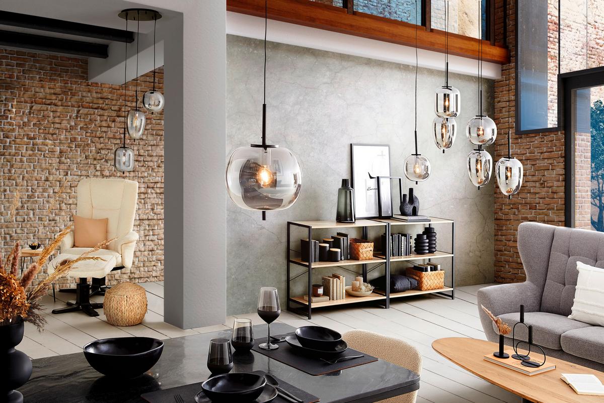 Závesné svietidlo Jeanette, max. 40 Watt - čierna, Modern, kov/sklo (80/34/120cm) - Premium Living