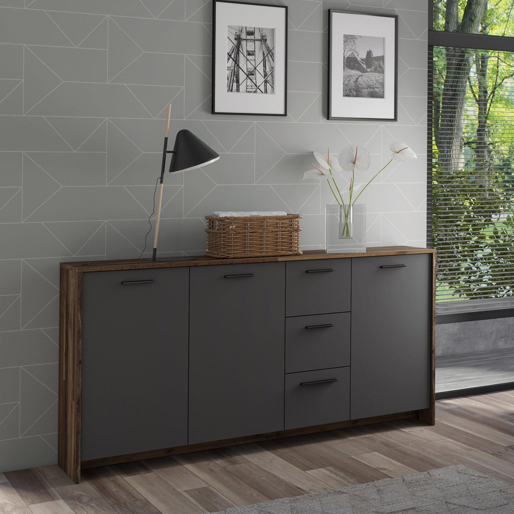 Sideboard Ben B: 153cm Anthrazit - Anthrazit/Eiche Artisan, MODERN, Holzwerkstoff (153/83/35cm) - MID.YOU