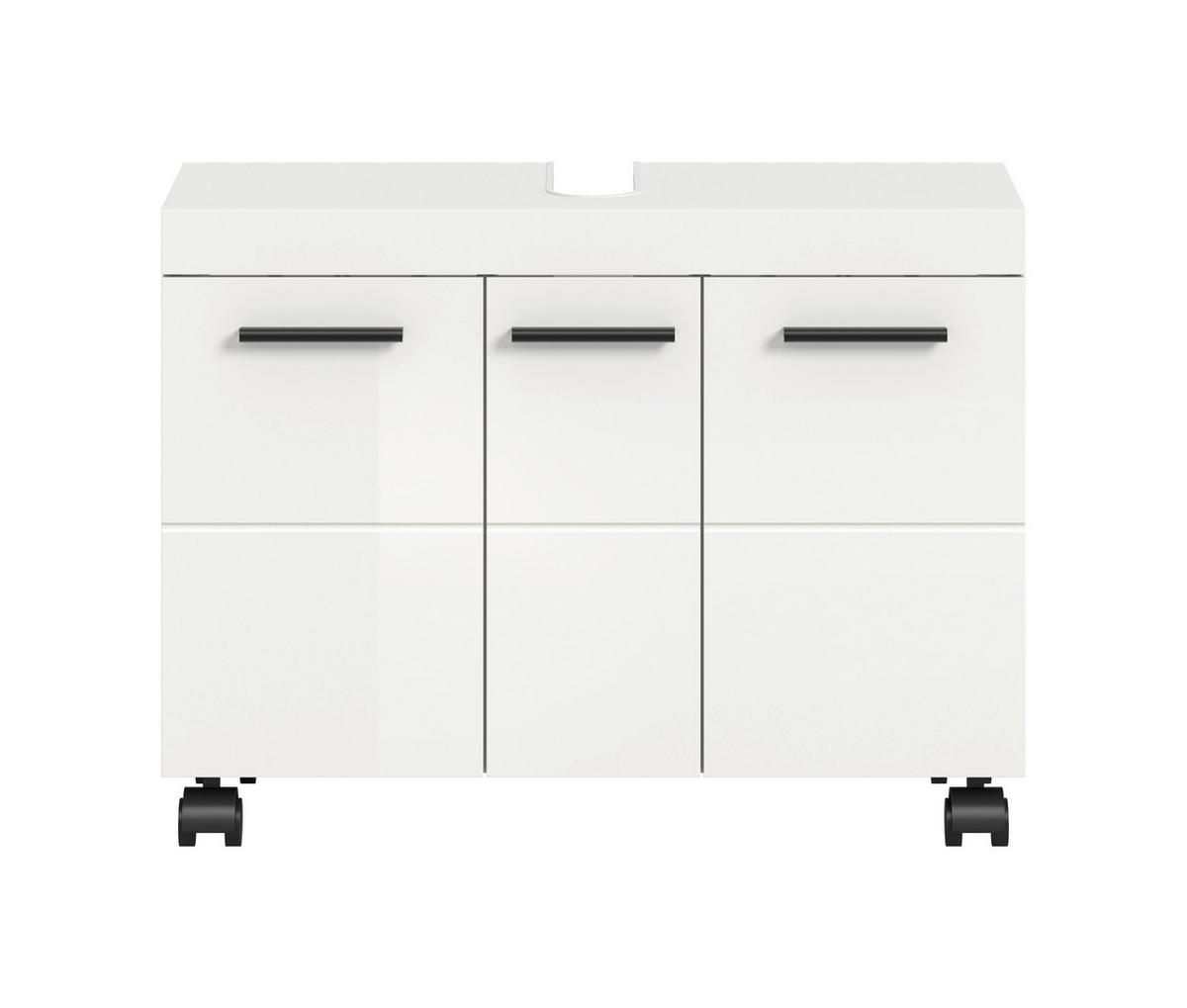 Waschbeckenunterschrank Nova Weiß B: 80cm - Weiß Hochglanz/Schwarz, Trend, Holzwerkstoff (80/58/30cm) - MID.YOU