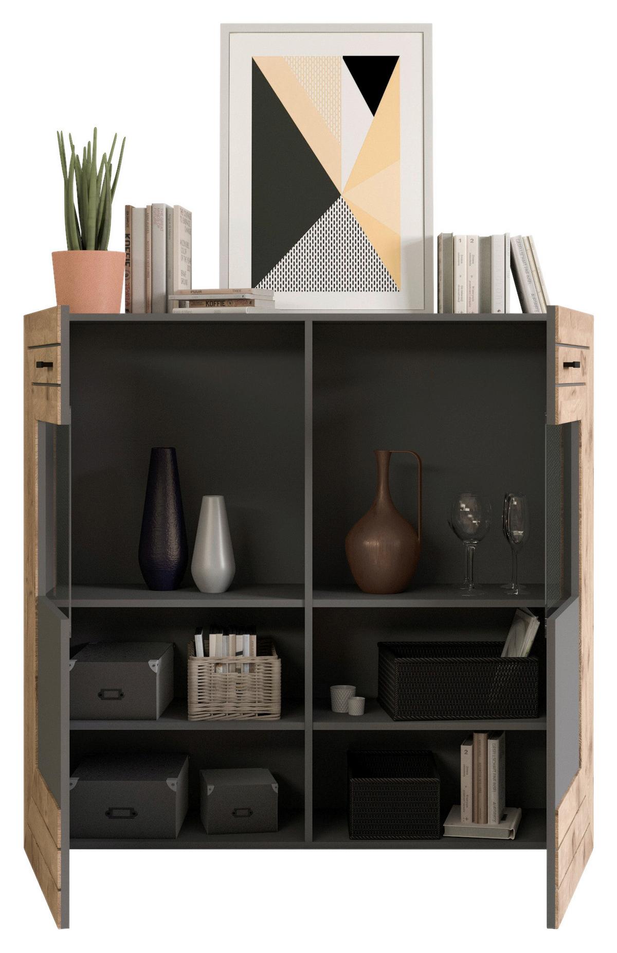 Highboard Freno B: 120 Cm Grau Nb, Nox Oak Dekor - KONVENTIONELL, Glas/Holzwerkstoff (120/117/37cm) - MID.YOU