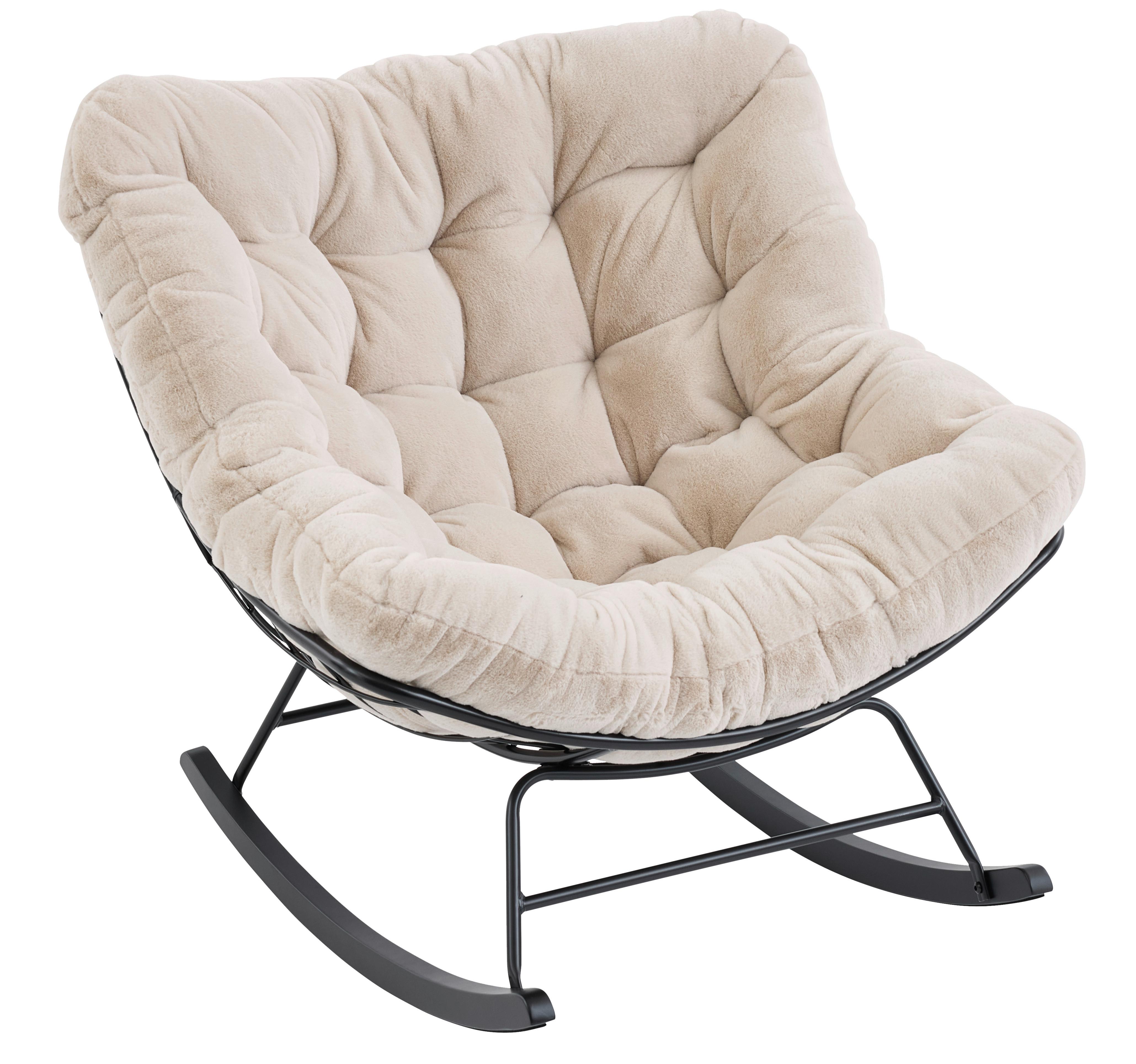 Hojdacie kreslo CLOUD, béžová umelá kožušina - čierna/béžová, Modern, kov/drevo (96/88/103cm) - Mömax
