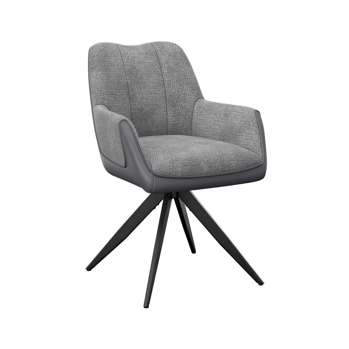 Armlehnstuhl Caro Chenille grau, B: 66cm - Schwarz/Grau, Trend, Textil/Metall (66/87/62cm)