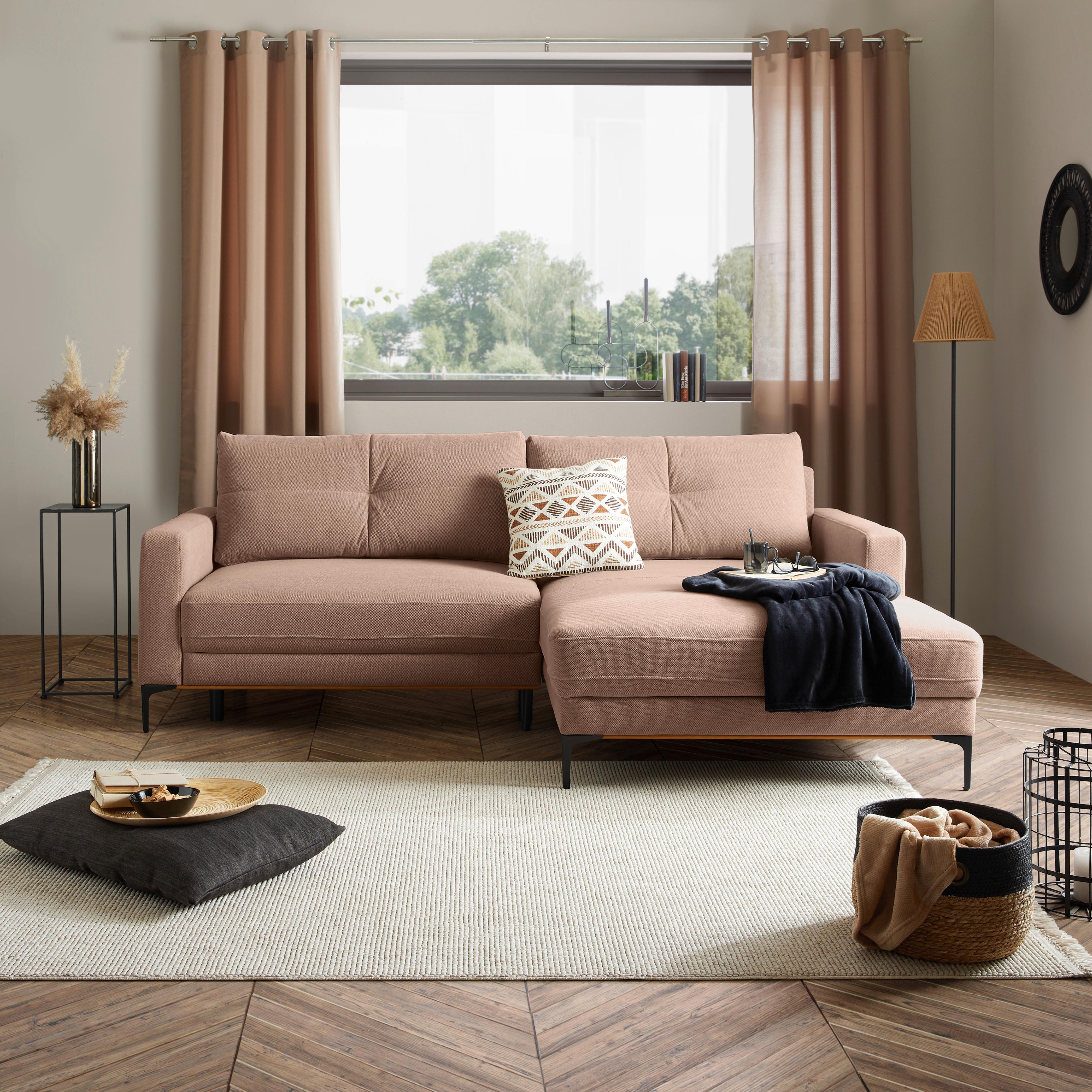 Rohová sedačka BERGAMO, pravá, růžová - růžová/černá, Moderní, kov/textil (238/162cm) - Ondega