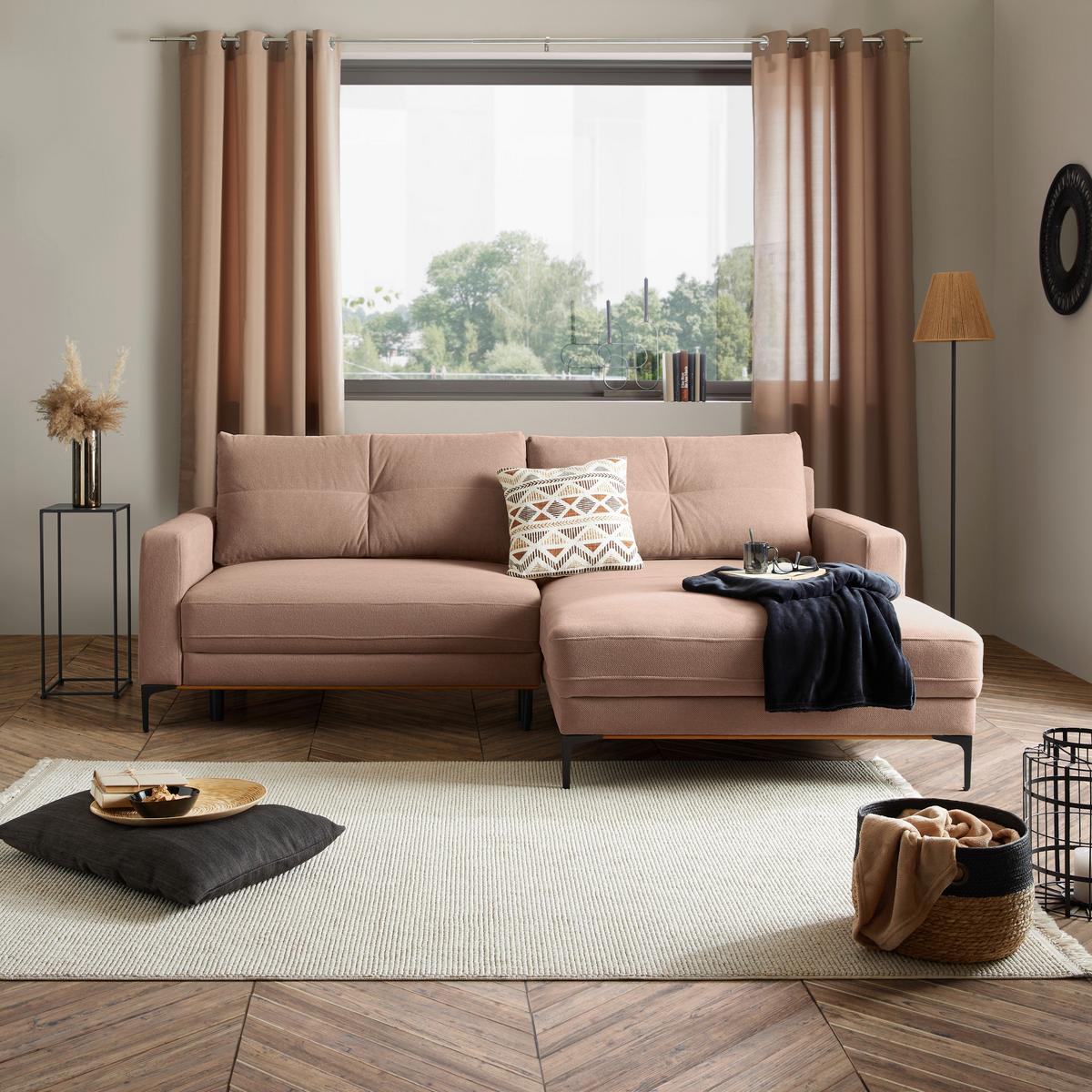 Rohová sedačka BERGAMO, pravá, růžová - růžová/černá, Moderní, kov/textil (238/162cm) - Ondega
